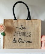 Sac en toile de jute, poignées en coton colorées Oummi