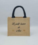 Sac en toile de jute, poignées en coton colorées Petit bazar