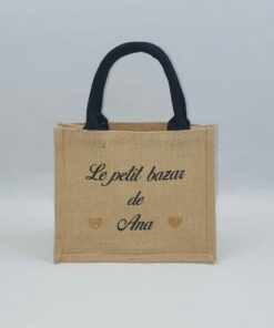 Sac en toile de jute, poignées en coton colorées Petit bazar