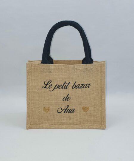 Sac en toile de jute, poignées en coton colorées Petit bazar
