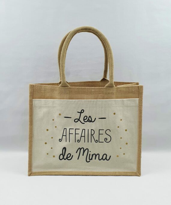 Sac shopping en toile de jute avec poche avant en coton Oummi