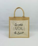 Sac shopping en toile de jute avec poche avant en coton Petit bazar