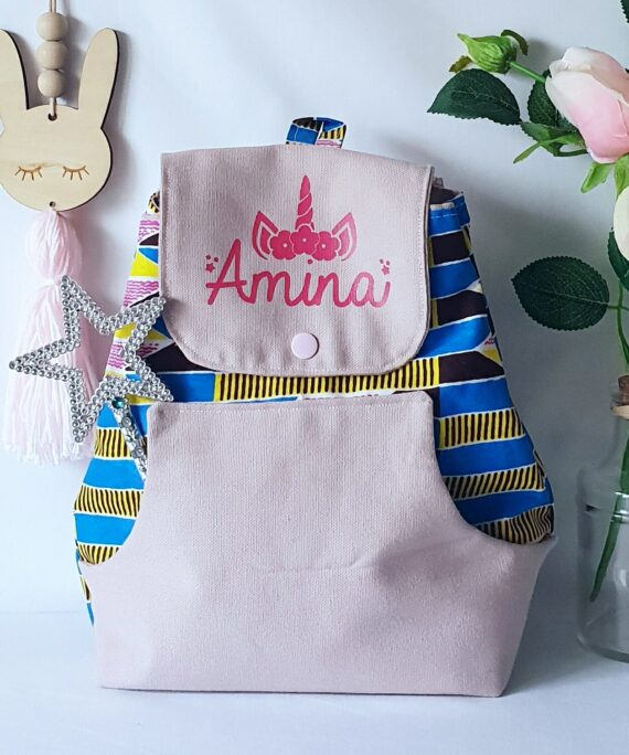 Mini sac à dos wax tissus rose Licorne