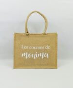 Sac en toile de jute, poignées en coton colorées Les courses