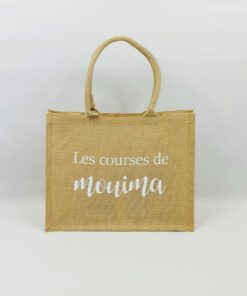 Sac en toile de jute, poignées en coton colorées Les courses