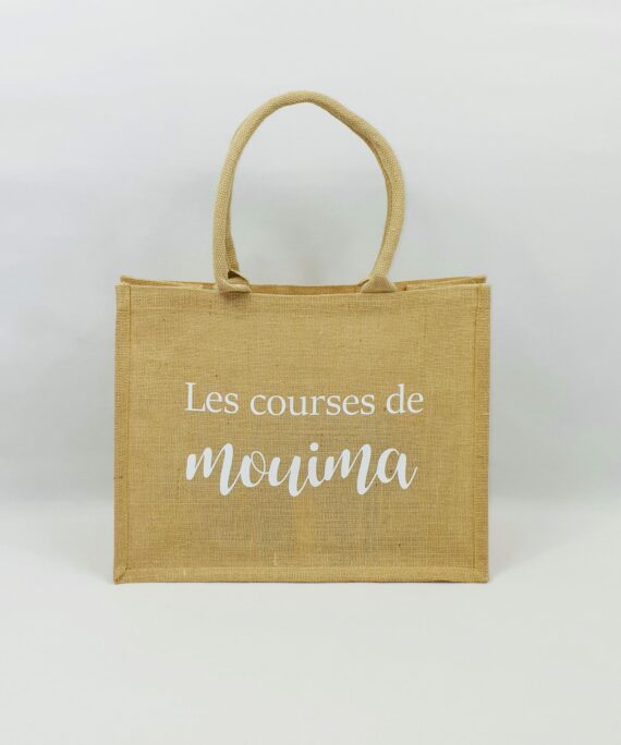 Sac en toile de jute, poignées en coton colorées Les courses