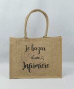 Sac en toile de jute, poignées en coton colorées Infirmière