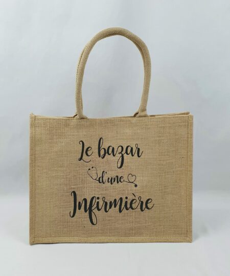 Sac en toile de jute, poignées en coton colorées Infirmière