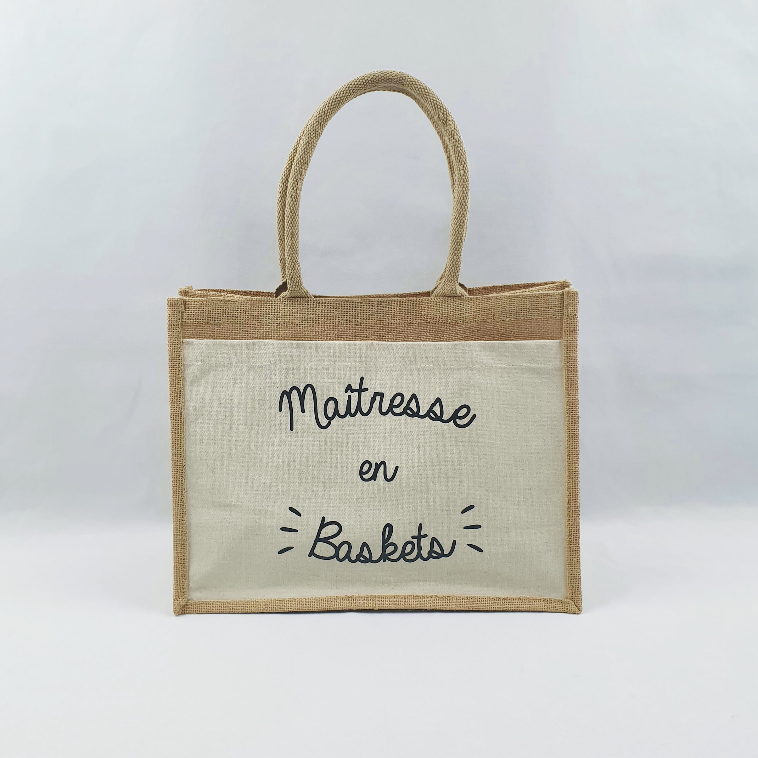 Maitresse En Baskets Sac shopping en toile de jute avec poche avant en coton En baskets –  Cré'easy