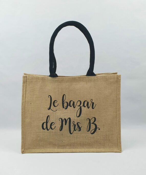 Sac en toile de jute, poignées en coton colorées Mrs