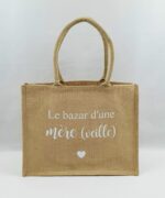 Sac en toile de jute, poignées en coton colorées Mère (veille)