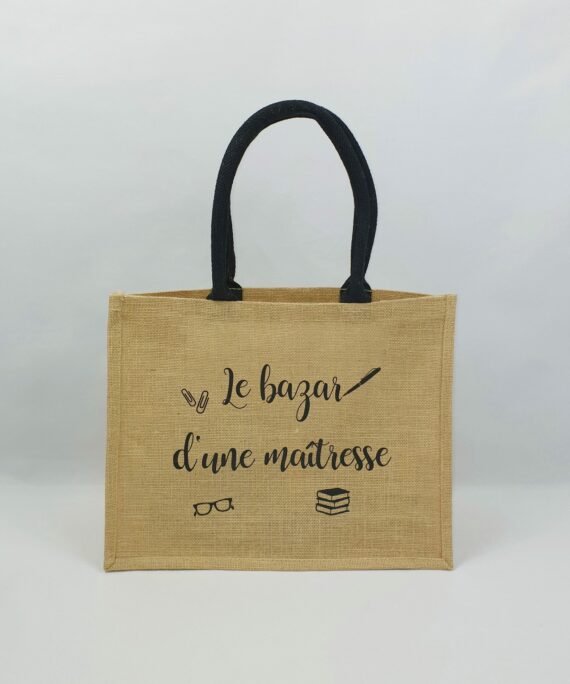 Sac en toile de jute, poignées en coton colorées Work