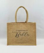 Sac en toile de jute, poignées en coton colorées Bella