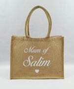 Sac en toile de jute, poignées en coton colorées Mum