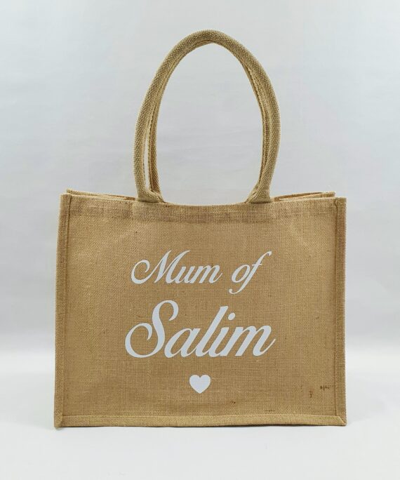 Sac en toile de jute, poignées en coton colorées Mum