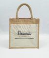 Sac shopping en toile de jute avec poche avant en coton Prénom et liseré