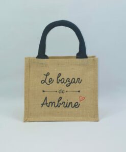 Sac en toile de jute, poignées en coton colorées Le bazar