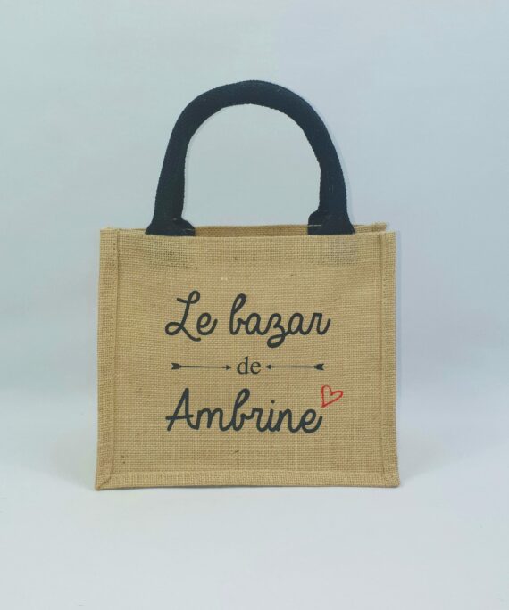 Sac en toile de jute, poignées en coton colorées Le bazar