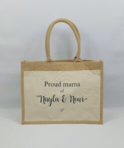 Sac shopping en toile de jute avec poche avant en coton Proud mama