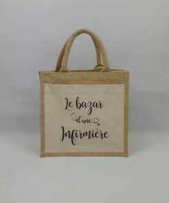 Sac shopping en toile de jute avec poche avant en coton Infirmière