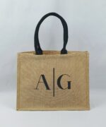 Sac en toile de jute, poignées en coton colorées Initiales