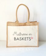 Sac shopping en toile de jute avec poche avant en coton Maîtresse en baskets