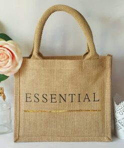 Sac en toile de jute, poignées en coton colorées Essential