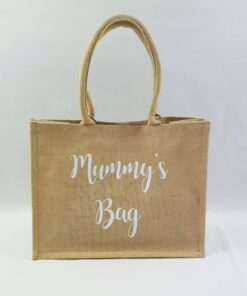 Sac en toile de jute, poignées en coton colorées Mummy's bag