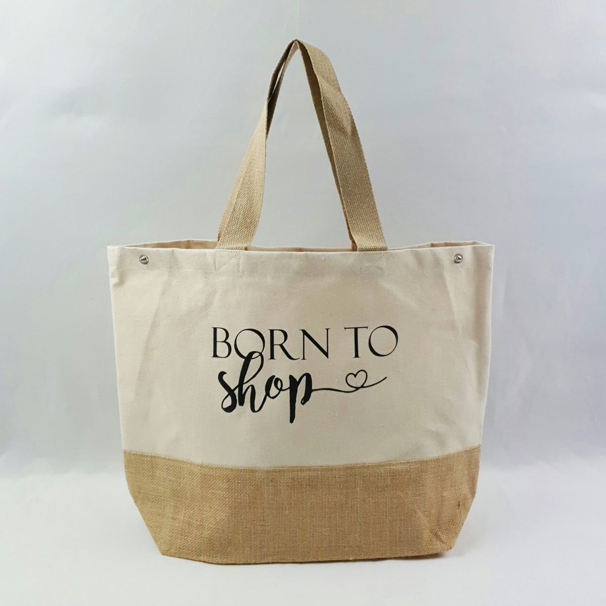 Sac en toile de jute et coton XL Born to shop Cœur - Cré'easy