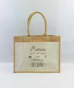 Sac shopping en toile de jute avec poche avant en coton Une maîtresse qui déchire