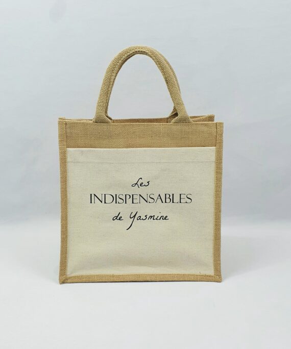 Sac shopping en toile de jute avec poche avant en coton Les indispensables