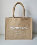 Sac en toile de jute, poignées en coton colorées Mommy bag