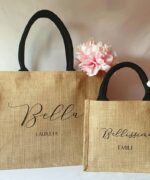 Sac en toile de jute, poignées en coton colorées Bella-Bellissima