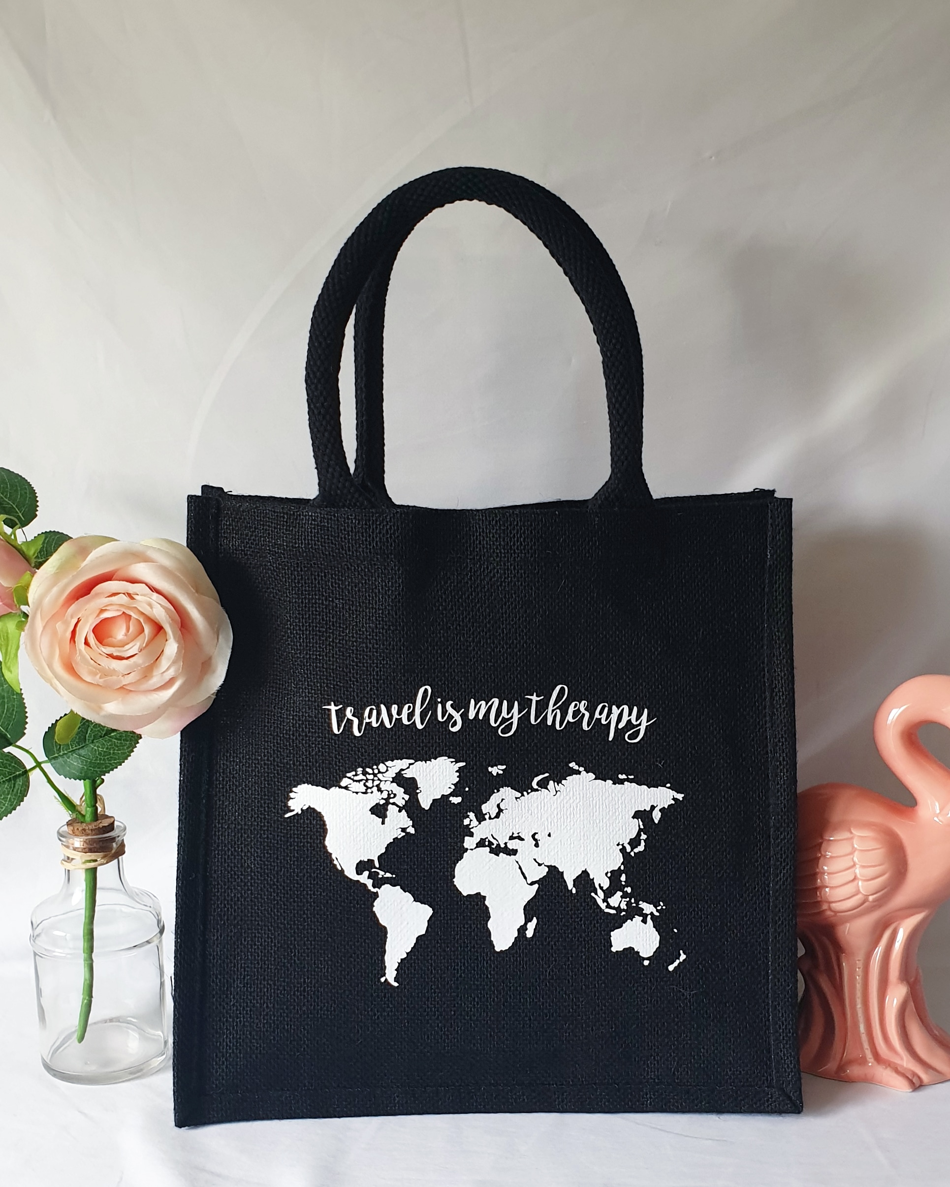 Sac En Toile De Jute Noir Carte Du Monde