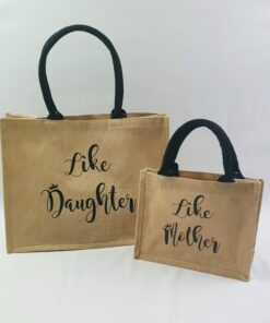 Sac en toile de jute, poignées en coton colorées Like Mother-Like Daughter