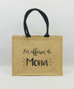 Sac en toile de jute, poignées en coton colorées Mila