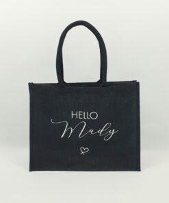 Sac en toile de jute noir Hello