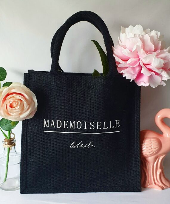 Sac en toile de jute noir Madame-Mademoiselle