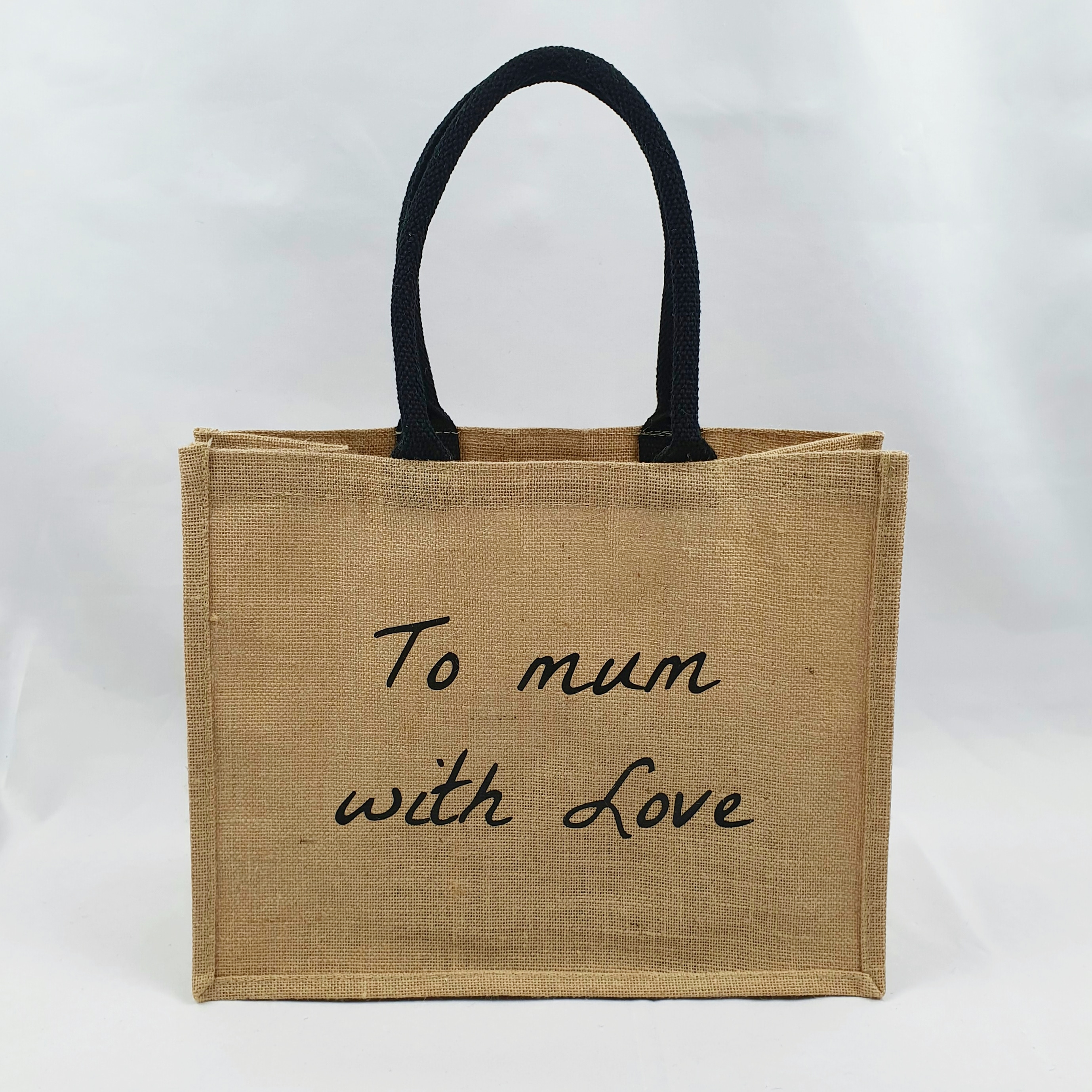 Sac en toile de jute, poignées en coton colorées With love Cré'easy