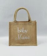 Sac en toile de jute, poignées en coton colorées Baby