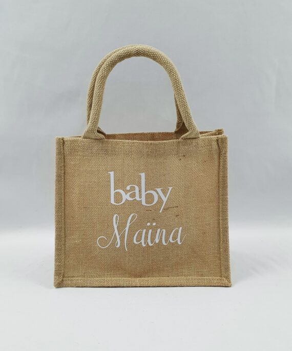 Sac en toile de jute, poignées en coton colorées Baby