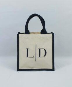 Sac en toile de jute et coton bicolore Initiales