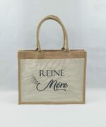 Sac shopping en toile de jute avec poche avant en coton Reine Mère