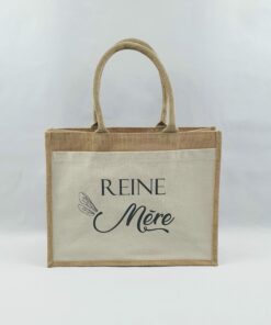 Sac shopping en toile de jute avec poche avant en coton Reine Mère