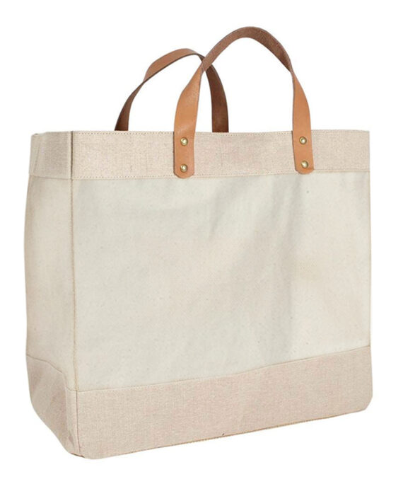 Sac en jute et coton, anses en cuir Initiales