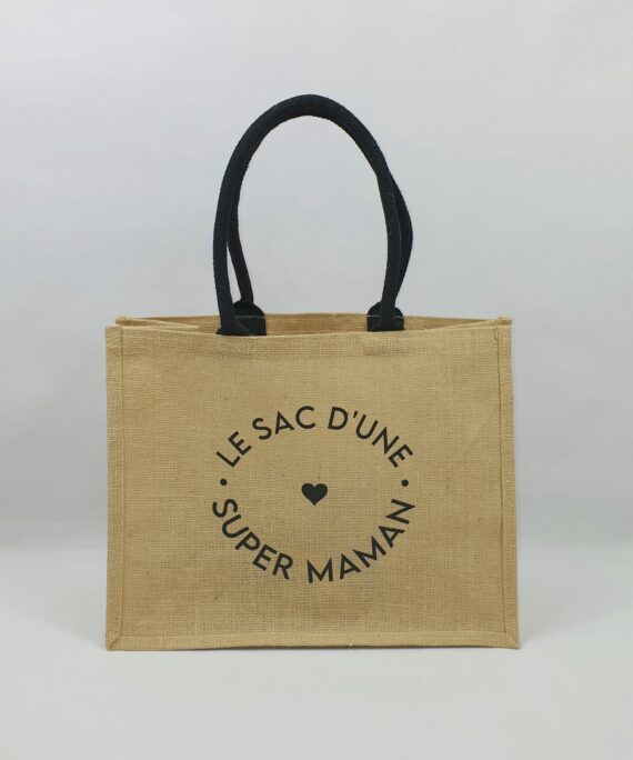 Sac en toile de jute, poignées en coton colorées Super sac