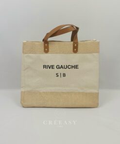 Sac en jute et coton, anses en cuir Marque et initiales