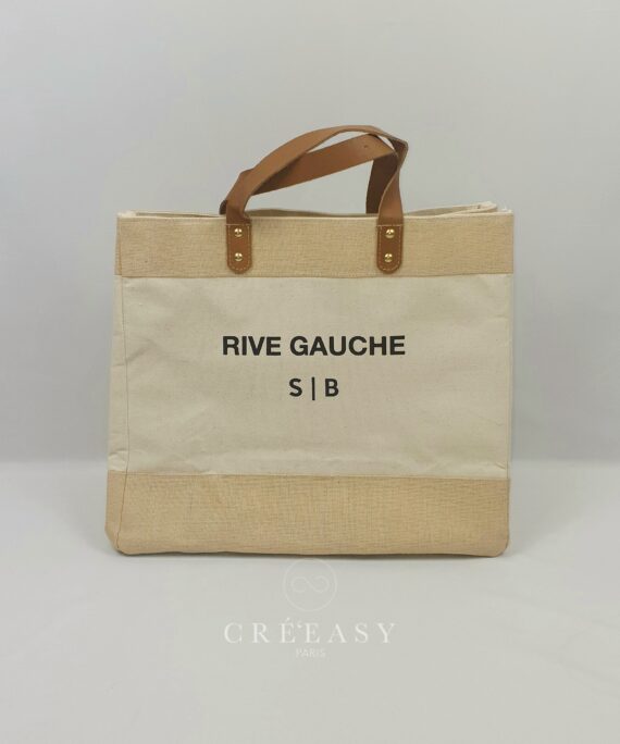 Sac en jute et coton, anses en cuir Marque et initiales