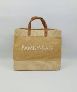 Sac en jute et coton, anses en cuir Family bag