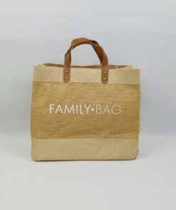 Sac en jute et coton, anses en cuir Family bag